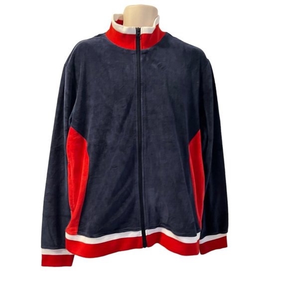 Majestic International Velour Track Suit Jacket Top Navy Red White Zipper NWT - Picture 7 of 13